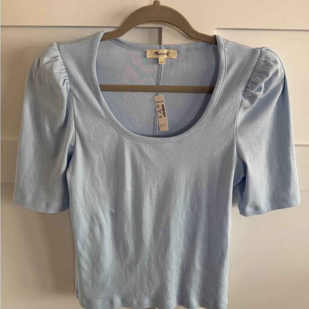 Madewell Baby Blue Scoop Neck Puff Sleeve Tee